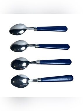 Gibson Vintage Flatware Blue Plastic Handle Tablespoons Soup Spoons Set of 4 Y2K